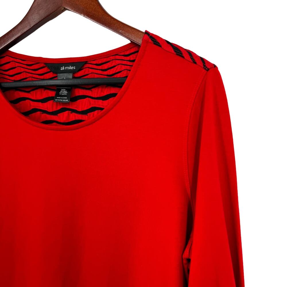 Ali Miles Size Large Red Wearable Art Long Sleeve Abstract Blouse Shirt Top Cozy - Picture 5 of 10